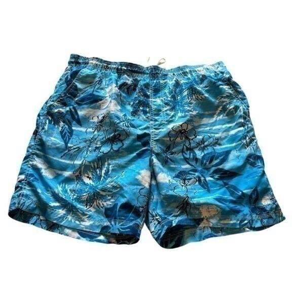 Men’s Caribbean Joe teal tropical swim trunks - Picture 1 of 8